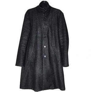 John Varvatos Wool Blend Overcoat Trench Coat Lined Black Grey